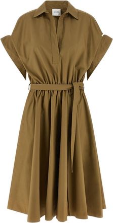 Nude Green Shirt Collar Midi Dress