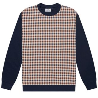 Aquascutum Mens Active Club Check Crewneck Navy Cotton - Size X-Large
