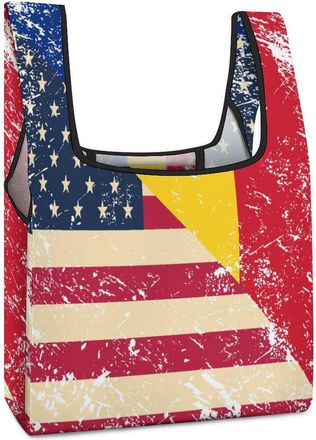 Generic U.S. And Romania Vintage Flag Reusable Shopping Bags Lightweight Foldable Grocery Bag Polyester Washable Tote Bag