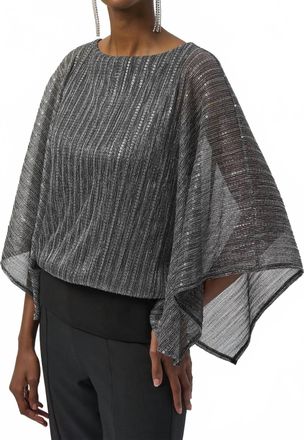 Joseph Ribkoff Sequined Metallic Layered Top In Black/silver