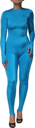 Dolce & Gabbana Womens Blue Nylon Crew Neck Bodycon Jumpsuit Dress Elastane