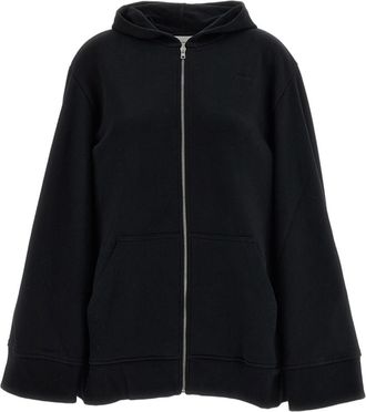 7 For All Mankind Black Brushed Cotton Zip-Up Oversized Hoodie