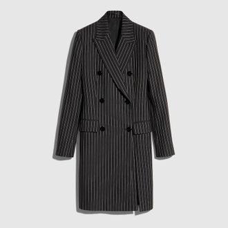 Gucci Pinstripe Wool Silk Coat, Grey