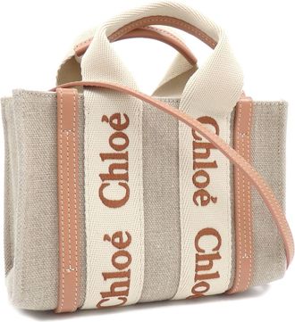 Chlo&eacute; Orange Linen Canvas Leather Tote Bag (Pre-Owned)