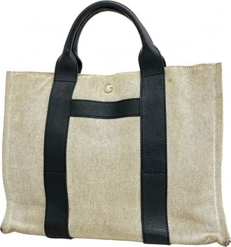 Herm&egrave;s Black Gray Canvas Tote Bag (Pre-Owned)