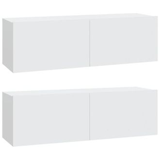 Berkfield Home Wall TV Cabinets 2 pcs White 100x30x30 cm Engineered Wood | Size: 100 x 30 x 30 cm