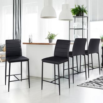 IDMarket Idmarket - Lote De 4 Taburetes Romane De Pvc Negro Dise&ntilde;o Contempor&aacute;neo Sillas De Bar Tapizadas