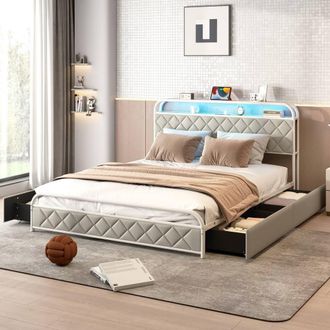 Costway Costway King Size Modern Faux Leather Upholstered Platform Bed