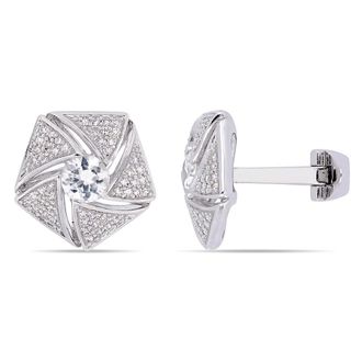 Amour 1 3/4 CT TGW White Sapphire and 1/2 CT TW Diamond Cluster Cufflinks In Sterling Silver