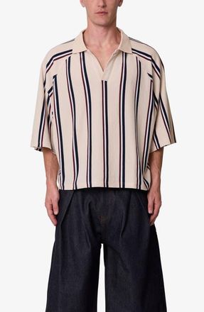 mnml Striped Cotton Polo Shirt in Natural/navy at Nordstrom, Size Xx-Large