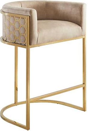 Global Interiors Design Barstuhl Elegancia mit Armlehnen, Edelstahl Gold/Beige