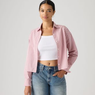 Levi's Cropped Harlie Shirt - Womens - XS - Pink / Almeta Plaid Powder Pink