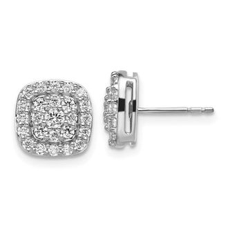 Diamond2Deal 14k Gold 0.88 ct Lab Grown Diamond Squared Halo Stud Earrings VS Clarity, G-H Color