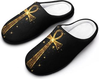 Generic Gold Ankh Africana African Symbols Womens Slippers Warm House Slippers Indoor House Shoes with Anti-Skid Rubber Sole