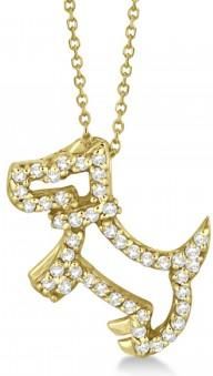Allurez Diamond Dog Pendant Necklace Pave-Set 14K Yellow Gold (0.22ct)