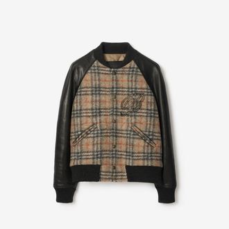 Burberry Check Wool and Leather Bomber Jacket