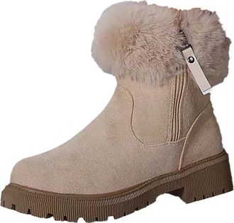 Generic Women Snow Boots, Warm Winter Boots for Women - Solid Color Fluffy Booties Casual Round Toe Hiking Shoes Lightweight Slip On Shoes Daily Wear Outdoor 
