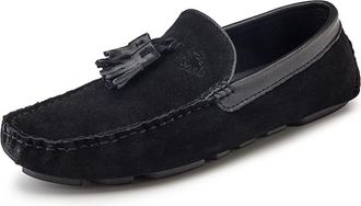 Generic Shoe Mens Loafers Tassel Genuine Leather Suede Vamp Round Toe Stitching Details Comfortable Lightweight Anti-Slip Flat Heel Flexible Fashion Slip-on(B