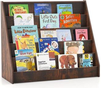 Costway Costway - Kids Bookshelf 5-Tier Wooden Toddler Book Shelf Stand-Coffee