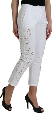 Dolce & Gabbana Womens White Cut Out Cotton Mid Waist Cropped Pants Viscose