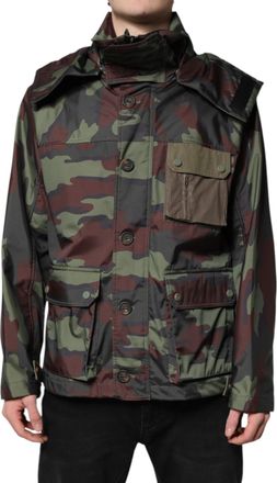 Dolce & Gabbana Multicolor Camouflage Button Hooded Mens Jacket