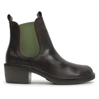 FLY London MEME030FLY Rug Leather Womens Ankle Boots - Dark Brown Green - Size:UK 4