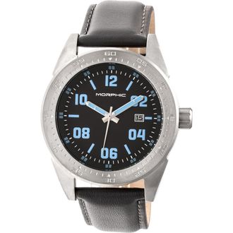 Morphic M63 Series Leather-Band Watch w/Date in Silver/black at Nordstrom