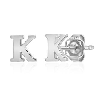 MAX + STONE 14k Yellow or White Gold Small Script Initial Letter Stud Earrings