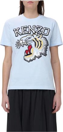 Kenzo Tops, Dames, Blauw, L, Boxy Licht Cropped T-shirt