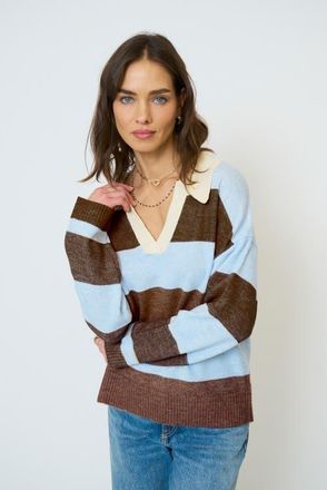 Central Park West Marley Striped Rugby Sweater in Blue Chocolate at Nordstrom, Size X-Small