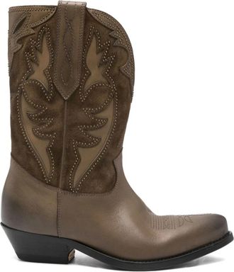Golden Goose Wish Star Leren Laarzen - Dames - Cowboylaarzen - Groen - 37 EU - Schoenen