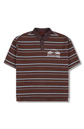 Pleasures Teleport Stretch Cotton Graphic Polo in Brown at Nordstrom, Size Xx-Large