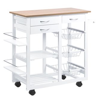 OEM Carrito De Cocina Carro De Servicio Multifuncional Con Cajones Cestas Estantes Toallero Ruedas 92x37x82 Cm Blanco