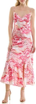 Bebe Satin Midi Slipdress in White Pink at Nordstrom Rack, Size X-Small
