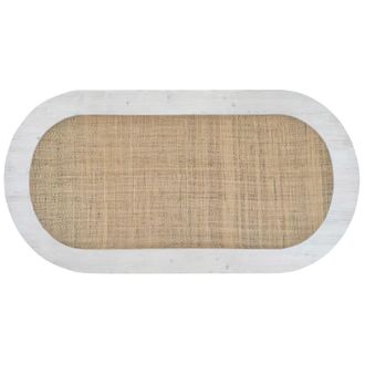NATYAL Cabecero ovalado de madera rafia marr&oacute;n cama 150cm blanco envejecido