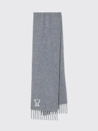 Ami Sciarpa in lana di alpaca con logo stampato e bordi sfrangiati