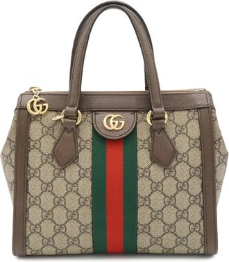 Gucci Beige Brown Green Red Color Gg Supreme Canvas Pvc Coated Canvas Leather Handbag Tote Bag (Pre-Owned)
