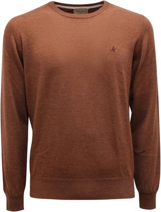 Brooksfield Wollen trui gemaakt in Itali&euml; - Heren - Ronde hals truien - Bruin - 2XL - Wol - Truien & Vesten