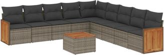 vidaXL Set De Sof&aacute;s De Jard&iacute;n 10 Pzas Con Cojines Rat&aacute;n Sint&eacute;tico Gris Vidaxl