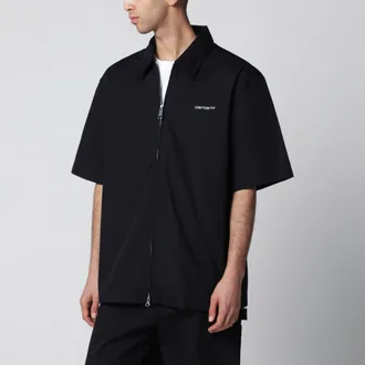 Carhartt Work in Progress S/S Postal Zip Shirt in poly-cotton, black