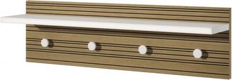 Terraneo Perchero De Pared Con Estante Y 4 Ganchos, Blanco Con Base De Roble Rayado, 80x15x23 Cm - Terraneo