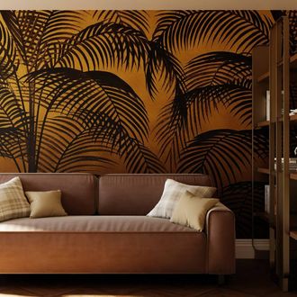 Superfresco Easy Palm Silhouette Golden Ochre Print To Order 3m x 2.8m Mural in Yellow