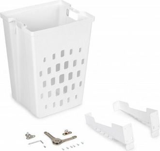 Emuca Cesto De Lavander&iacute;a Con Sistema De Puerta Abatible Laundry, M&oacute;dulo 450mm, Pl&aacute;stico Y Acero, Blanco - Emuca