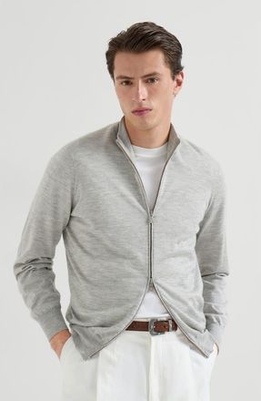 Brunello Cucinelli Cashmere and silk cardigan in Pebble at Nordstrom, Size 50 It