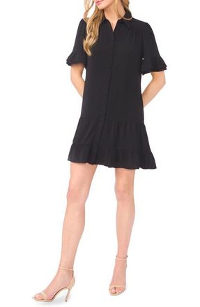 CeCe by Cynthia Steffe Ruffle Sleeve Mini Shirtdress in Rich Black at Nordstrom, Size X-Small