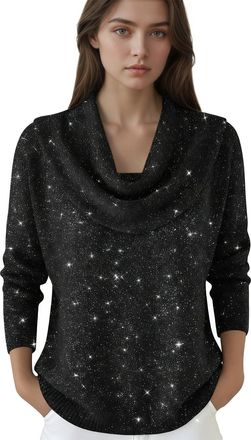 Generic Sparkle Cowl Neck Knitted Winter Jumpers for Women UK Long Sleeve Loose Fit Star Print Pullover Soft Stretchy Knit Cashmere Ladies Sweater Top for Cas