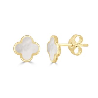 Italian Gold, Inc 14K Yellow Gold Clover Stud Earrings - Mother Of Pearl Small Size