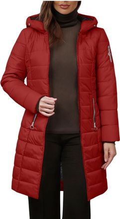 Generic Womens Winter Coats Fleece Lined Padded Puffer Parkas Jacket Ladies Long Quilted Down Coat Hooded Zip Up Pockets, Cotton Warm Trench Coat Windproof Th