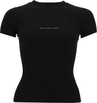 Alexander Wang Ribbed Short-Sleeve Logo Top
