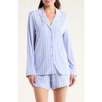 Nordstrom Moonlight Eco Long Sleeve Short Pajamas in Blue- Ivory Jane Pinstripe at Nordstrom, Size X-Large